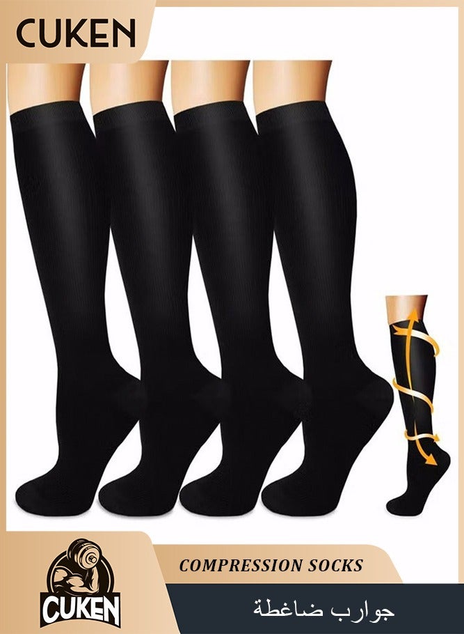 Cuken 4 Pairs Compression Socks, 20-30 mmHg Calf Support for Running, Sports, Gym, Travel and Recovery, Daily Wear Circulation Support Socks for Men and Women, Black - Image 1