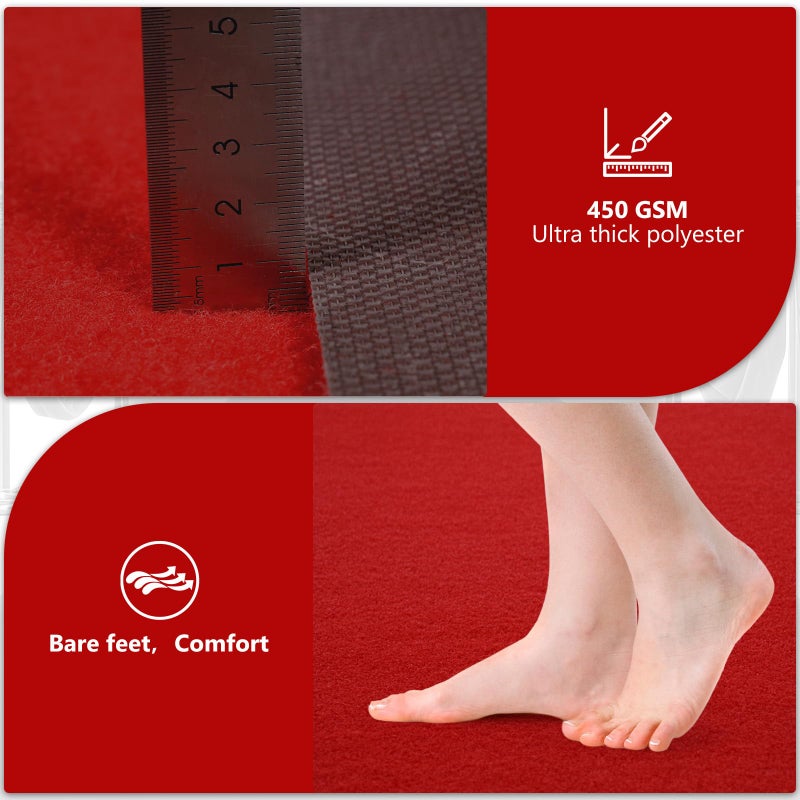 PBHEPJ 3ft x 10ft Extra Thick Red Carpet Runner for Party & Hollywood, Festival Celebration, Wedding, Graduation Ceremony, Award Ceremony, VIP Reception, Heavy-Duty, Non-Slip TPR Rubber - Image 4