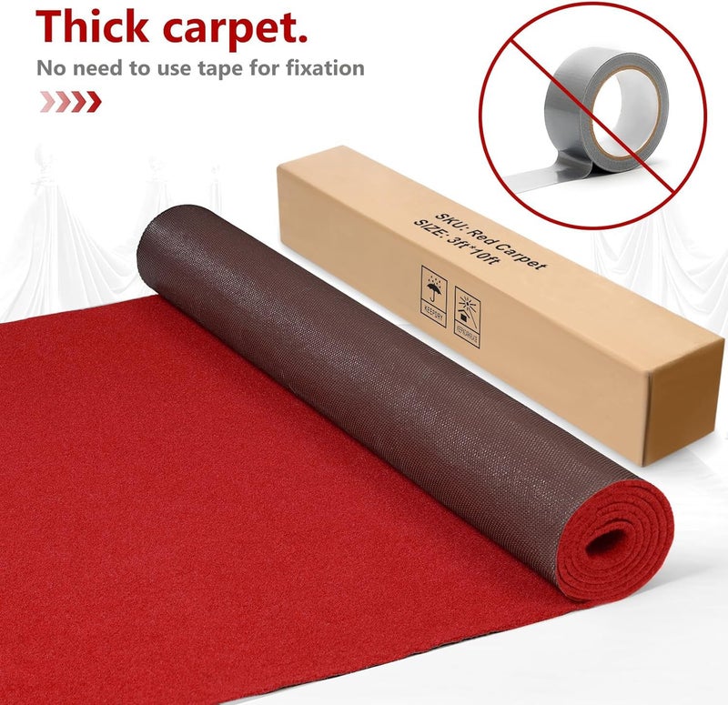 PBHEPJ 3ft x 10ft Extra Thick Red Carpet Runner for Party & Hollywood, Festival Celebration, Wedding, Graduation Ceremony, Award Ceremony, VIP Reception, Heavy-Duty, Non-Slip TPR Rubber - Image 2