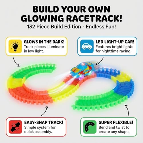 Hamleys Amazing Tracks Set – 132 Pieces Multicolor Trackset for Kids Ages 3Y+ – Flexible & Glow-in-The-Dark Track Toy with Car – Creative STEM Racing Set for Toddlers – Easy to Build & Play - Image 3