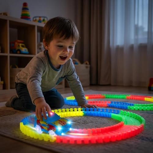 Hamleys Amazing Tracks Set – 132 Pieces Multicolor Trackset for Kids Ages 3Y+ – Flexible & Glow-in-The-Dark Track Toy with Car – Creative STEM Racing Set for Toddlers – Easy to Build & Play - Image 5