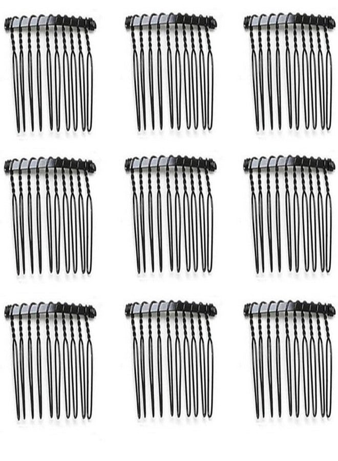 VANTOBEST 10 Pack 10 Teeth Black Metal Side Hair Combs Wire Twist Hair Clips Wedding Bridal Veil Combs Decorative Hair Barrettes Headpiece French Twist Updo Bun Accessories for Women Girls (Black) - Image 1