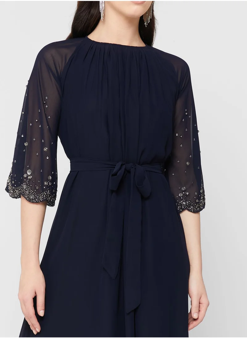 Khizana Embellished Sleeve Belted Dress