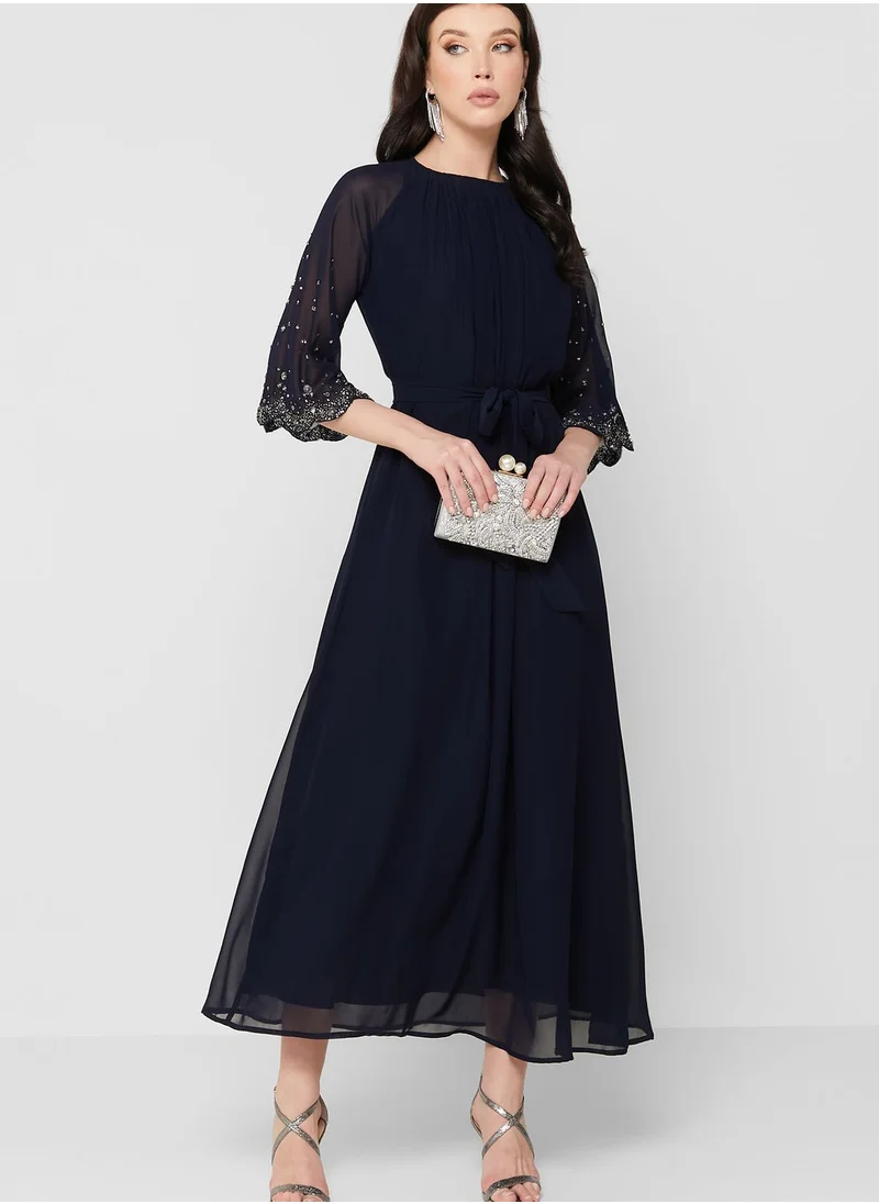 Khizana Embellished Sleeve Belted Dress