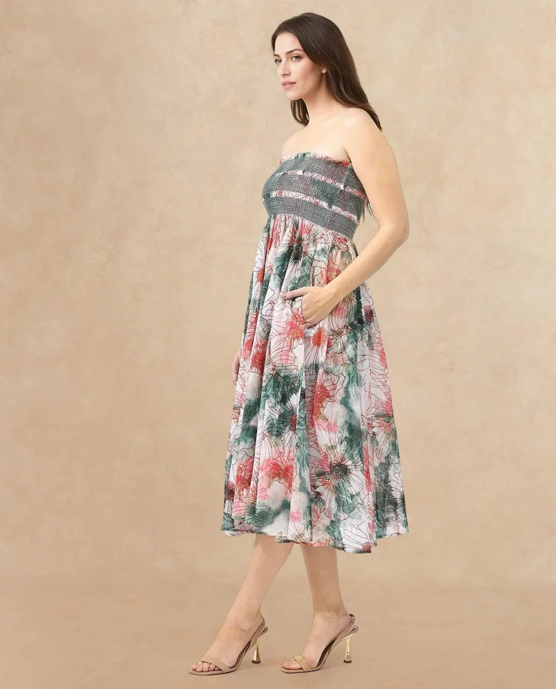 Rareism Women's Fit And Flare Midi Dress