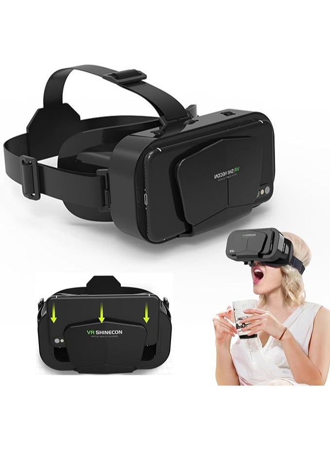 VR SHINECON VR Virtual Reality Headset, Mini VR Headset for 3D Movies, Video Games, VR Glasses for Adults and Kids (Black) - Image 1
