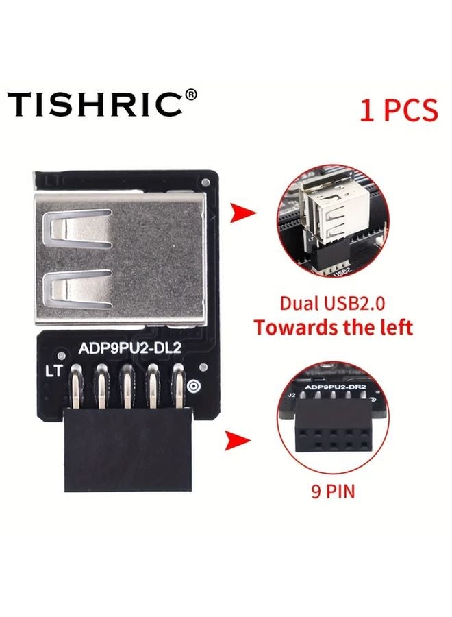TISHRIC Dual USB 2.0 Front Panel Hub 9 Pin to 2 Port Internal Desktop Accessory Model L - Image 1