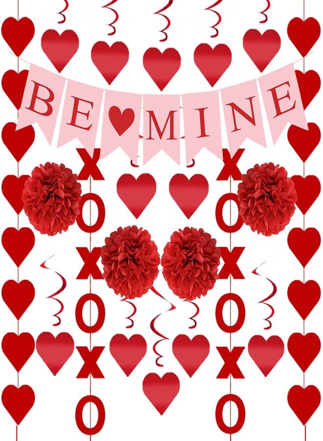 Labrostar 21Pcs Valentines Day Decorations Set Pre-Assembled Hanging Heart Swirls BE Mine Love Heart XO Garlands Banner for Home Classroom Office Wedding Party - Image 1