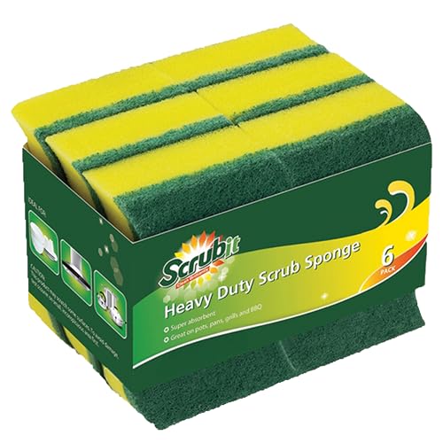 SCRUBIT (6 Pack) Heavy Duty Scrub Sponges by SCRUBIT – Kitchen Dish, Sink and Bathroom Cleaning Scrubber Sponge - with Non-Smell Scouring Pad - Image 1