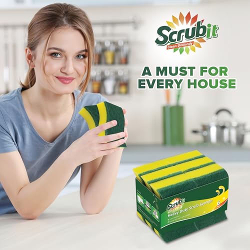 SCRUBIT (6 Pack) Heavy Duty Scrub Sponges by SCRUBIT – Kitchen Dish, Sink and Bathroom Cleaning Scrubber Sponge - with Non-Smell Scouring Pad - Image 2
