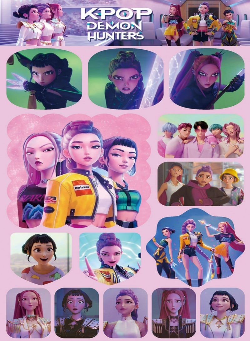 سايكفو مجموعة من 12 ورقة من ملصقات صائدي الشياطين الكورية (KPop Demon Hunters) للمذكرات والكتب ومجموعة الأنمي - Image 5