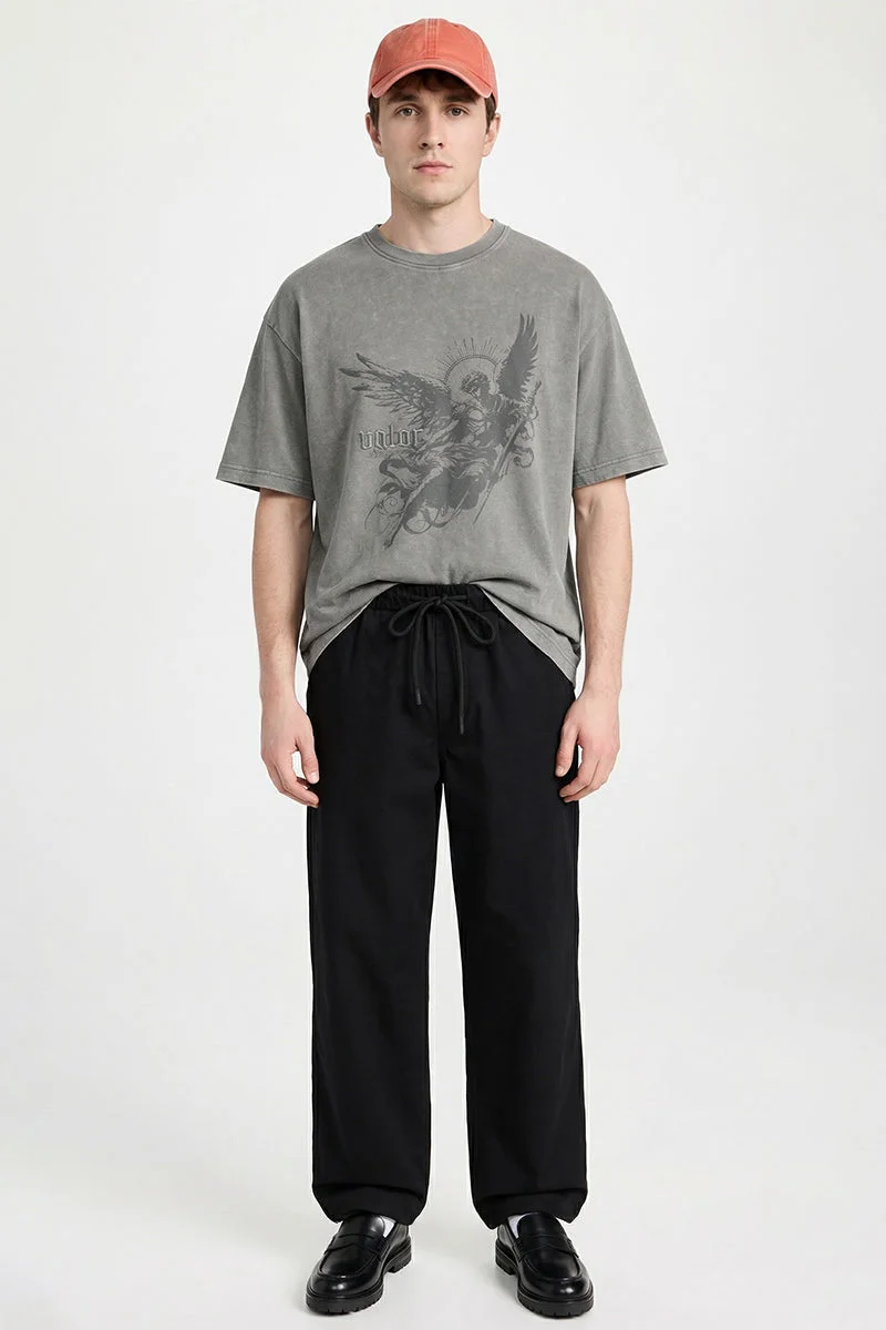 سنيتش Black Solid Relaxed Casual Trousers