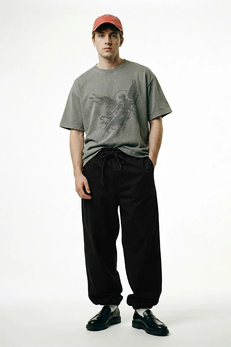سنيتش Black Solid Relaxed Casual Trousers