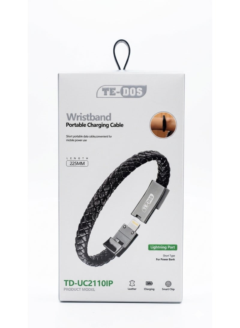 Bracelet USB Charging Cable Data Charging Cord for iPhone- Long Loop Portable Travel Durable Braided Leather Charging Wrist Clasp USB for Apple iPhone Plus X L(23.5") Black - Image 1