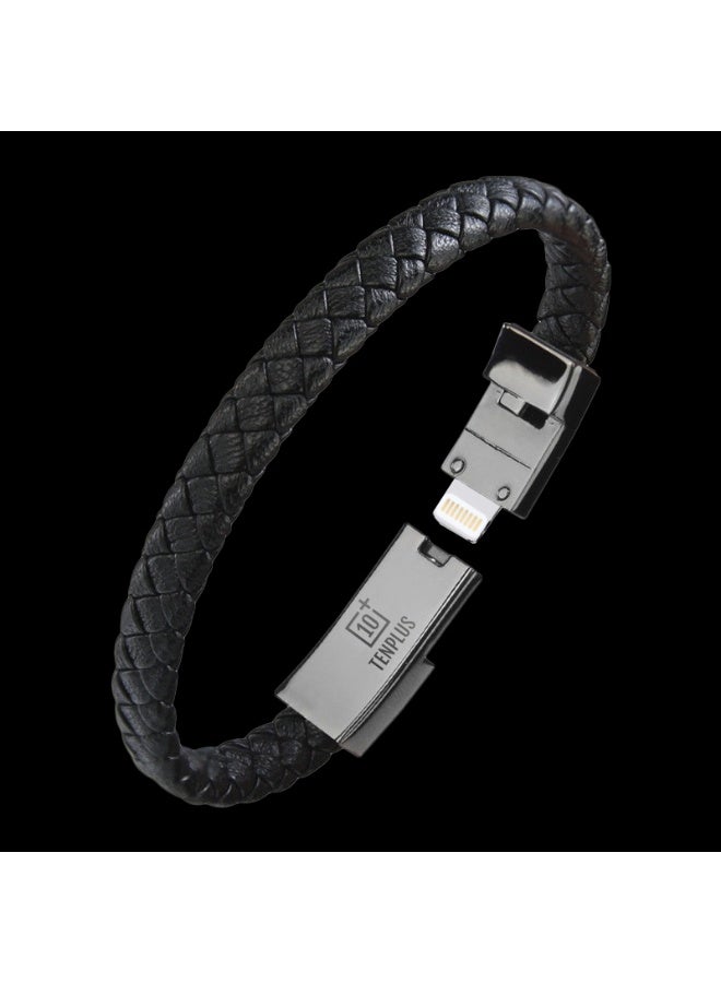 Bracelet USB Charging Cable Data Charging Cord for iPhone- Long Loop Portable Travel Durable Braided Leather Charging Wrist Clasp USB for Apple iPhone Plus X L(23.5") Black - Image 3