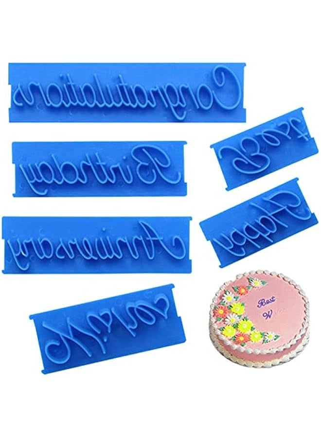 6 Pcs Cake Word, DIY Handwriting Letter Print Stamp Bakery Supply Congratulation Anniversary Birthday Wish Happy Best Written Cake for Baking Usage - Image 1
