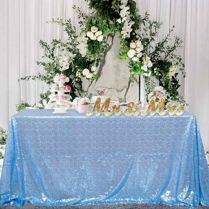 ShiDianYi Rectangular Sequin Tablecloth Baby Blue 90x132Inch Light Blue Fabric Glitter Table Linen Cover for Prom Birthday Wedding Reception Decoration