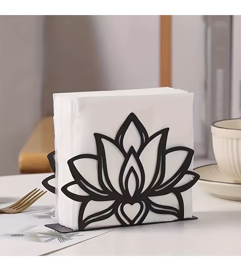 Black Lotus For Paper Towel Holder Wrought Iron Elegant Design Sturdy Napkin Holder For Dining Table Restaurant Cafe Hotel Office Party Wedding - Image 2