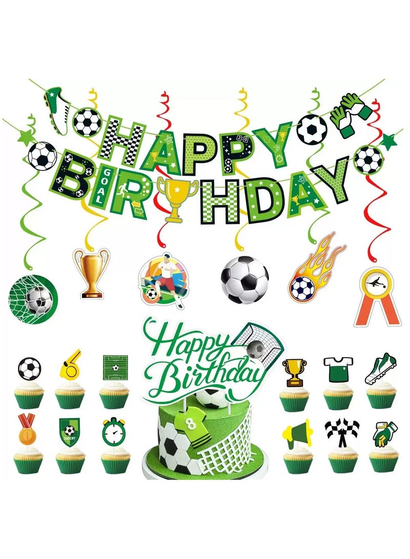 Jolley Football-themed decoration,Happy football birthday banner Insert card Curled and hung decoration ,Suitable for World Cup Party decoration,Football themed birthday party decoration - Image 2