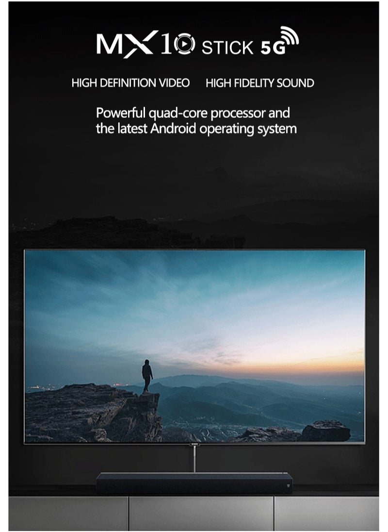 MX10 - MX10 5G Android TV Stick | 4K HD Streaming Device with Dual-Band WiFi, USB/HDMI Ports, Multimedia Playback | Compact Smart Media Dongle for TV and Projector (Black) - Image 1
