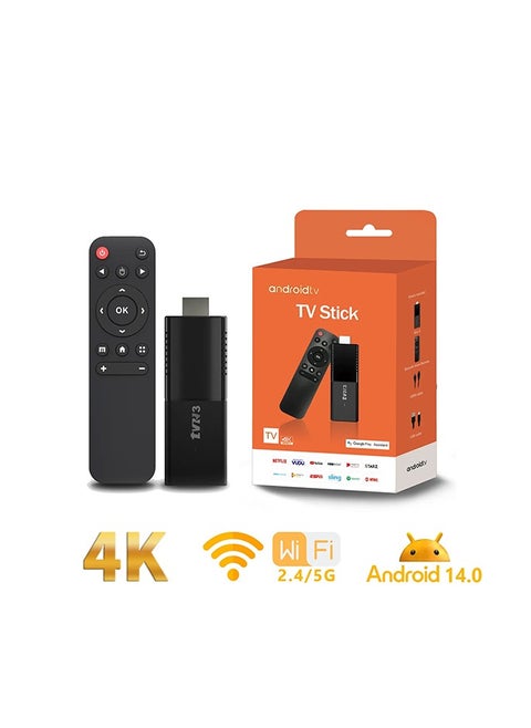 Android 14.0 Smart TV Stick, 4K UHD Streaming Device, 2.4G/5G WiFi, Quad-Core Processor, Allwinner H313, 2GB RAM, 8GB ROM, Multi-Language Support