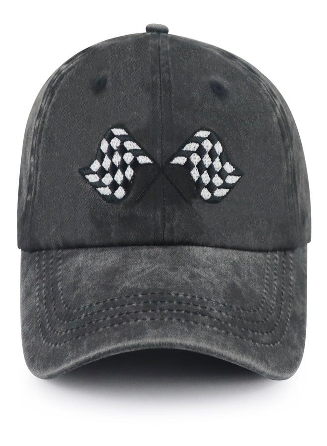 Kahhrepa Racing Hats for Men Women, Checkered Flag Accessories, Race Car Baseball Cap, Race Day Christmas Birthday Gifts for Racing Lovers Dad Mom Papa Grandpa Black - Image 1