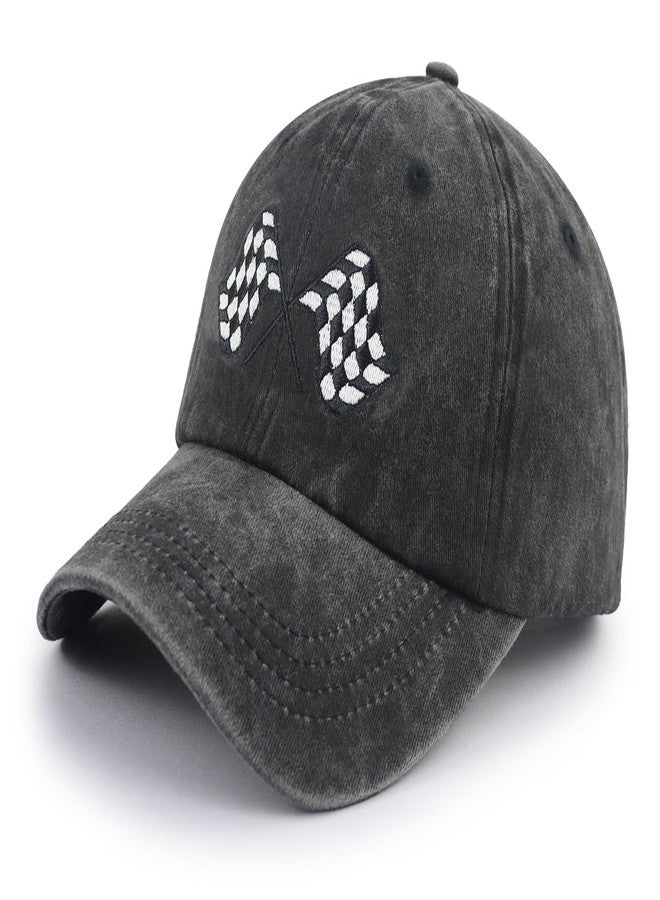 Kahhrepa Racing Hats for Men Women, Checkered Flag Accessories, Race Car Baseball Cap, Race Day Christmas Birthday Gifts for Racing Lovers Dad Mom Papa Grandpa Black - Image 2