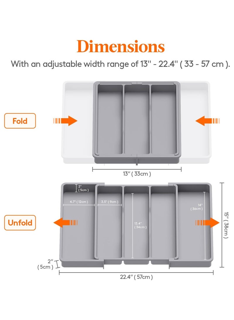 AL RAID Utensil Organizer for Kitchen Drawers, Expandable Cooking Utensil Tray, Adjustable Cutlery Silverware Flatware Holder, Plastic Kitchen Spatula Tools and Gadgets Storage Divider, Large, Grey - Image 2