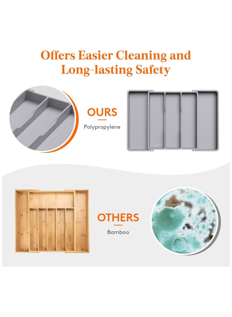 AL RAID Utensil Organizer for Kitchen Drawers, Expandable Cooking Utensil Tray, Adjustable Cutlery Silverware Flatware Holder, Plastic Kitchen Spatula Tools and Gadgets Storage Divider, Large, Grey - Image 5