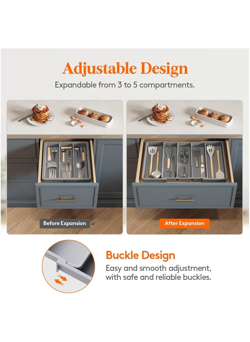 AL RAID Utensil Organizer for Kitchen Drawers, Expandable Cooking Utensil Tray, Adjustable Cutlery Silverware Flatware Holder, Plastic Kitchen Spatula Tools and Gadgets Storage Divider, Large, Grey - Image 4