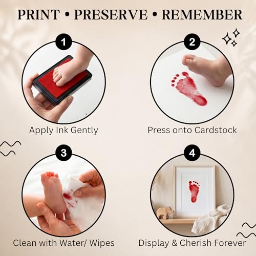 ReignDrop Baby Ink Pad for Hand and Footprints, Non-Toxic Acid-Free Keepsake Kit, Smudge-Proof Archival Ink Wipes Off Skin, for Scrapbook, Photo Album, Frames & Pet Paws, Baby Gift (Red) - Image 3