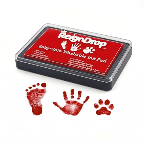 ReignDrop Baby Ink Pad for Hand and Footprints, Non-Toxic Acid-Free Keepsake Kit, Smudge-Proof Archival Ink Wipes Off Skin, for Scrapbook, Photo Album, Frames & Pet Paws, Baby Gift (Red) - Image 1