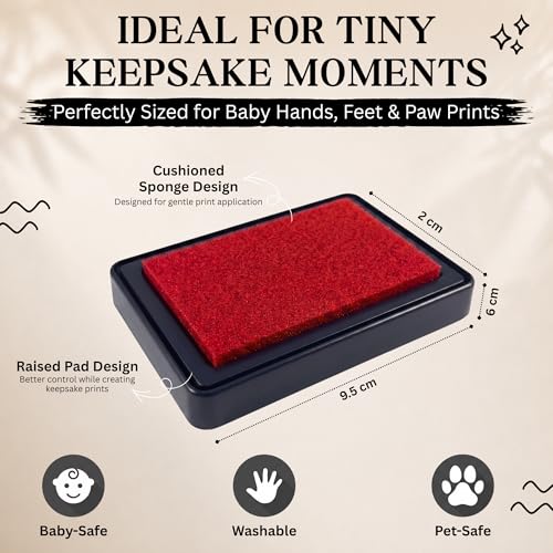 ReignDrop Baby Ink Pad for Hand and Footprints, Non-Toxic Acid-Free Keepsake Kit, Smudge-Proof Archival Ink Wipes Off Skin, for Scrapbook, Photo Album, Frames & Pet Paws, Baby Gift (Red) - Image 2