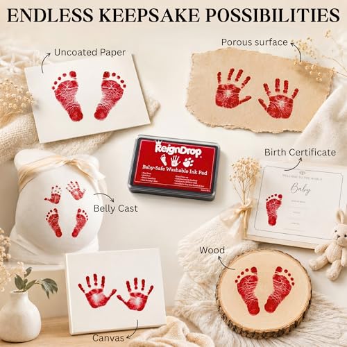 ReignDrop Baby Ink Pad for Hand and Footprints, Non-Toxic Acid-Free Keepsake Kit, Smudge-Proof Archival Ink Wipes Off Skin, for Scrapbook, Photo Album, Frames & Pet Paws, Baby Gift (Red) - Image 4