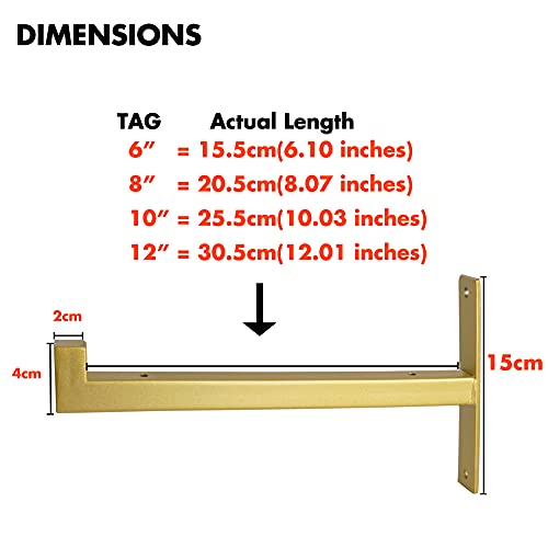 OVOV 2 Pcs Metal Shelf Brackets Heavy Duty Industrial Wall Mounted Floating Shelf Brackets (Gold) 12" - Image 3