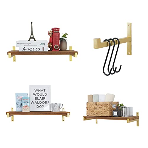 OVOV 2 Pcs Metal Shelf Brackets Heavy Duty Industrial Wall Mounted Floating Shelf Brackets (Gold) 12" - Image 2