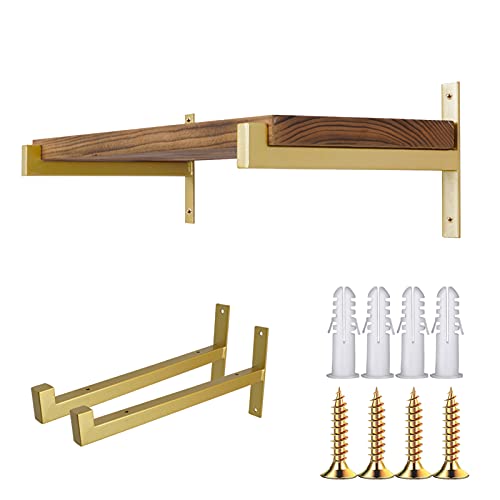 OVOV 2 Pcs Metal Shelf Brackets Heavy Duty Industrial Wall Mounted Floating Shelf Brackets (Gold) 12" - Image 5