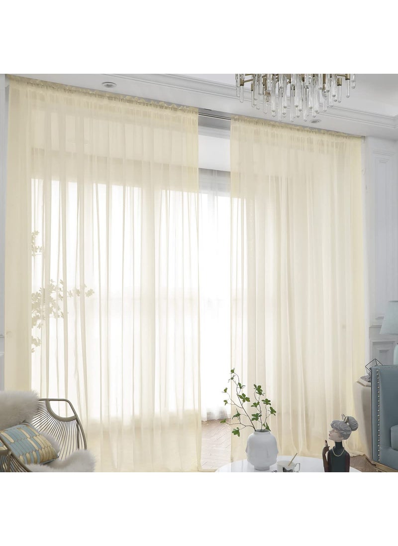 L&TEC Window Light Yellow Sheer Curtains 145 Inches Long 2 Panels Sheer Curtain Basic Rod Pocket Panel for Bedroom Children Living Room Yard Kitchen (Light Yellow  52"" W x 145"" L | 2 pcs)  - Image 1