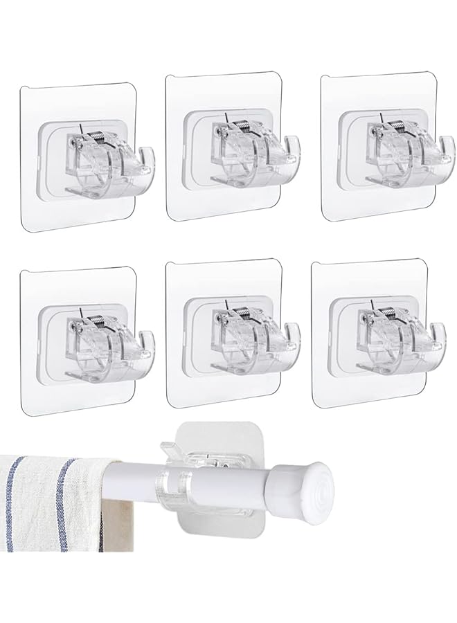 erorex Self Adhesive Curtain Rod Bracket, 6 Pcs Nail Free Adjustable Rod Bracket Holder, Adjustable Drapery Towel Holder Fixing Hook for Home Bathroom Kitchen Hotel (Transparent) - Image 1