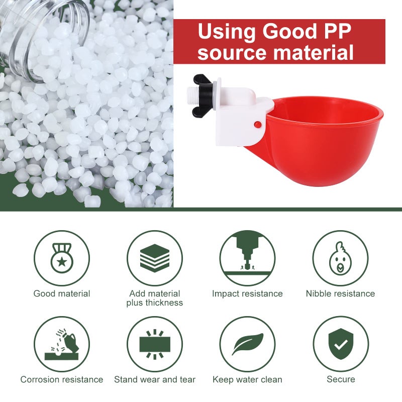 Psarnuk Chicken Waterer Cups (8 Pack/Red) - DIY Automatic Large Chicken Water Feeder for Ducks,Chicks, Turkeys, Quail, Bunny, Bird and Other Various Poultry Dispenser with Matching Drill - Image 4