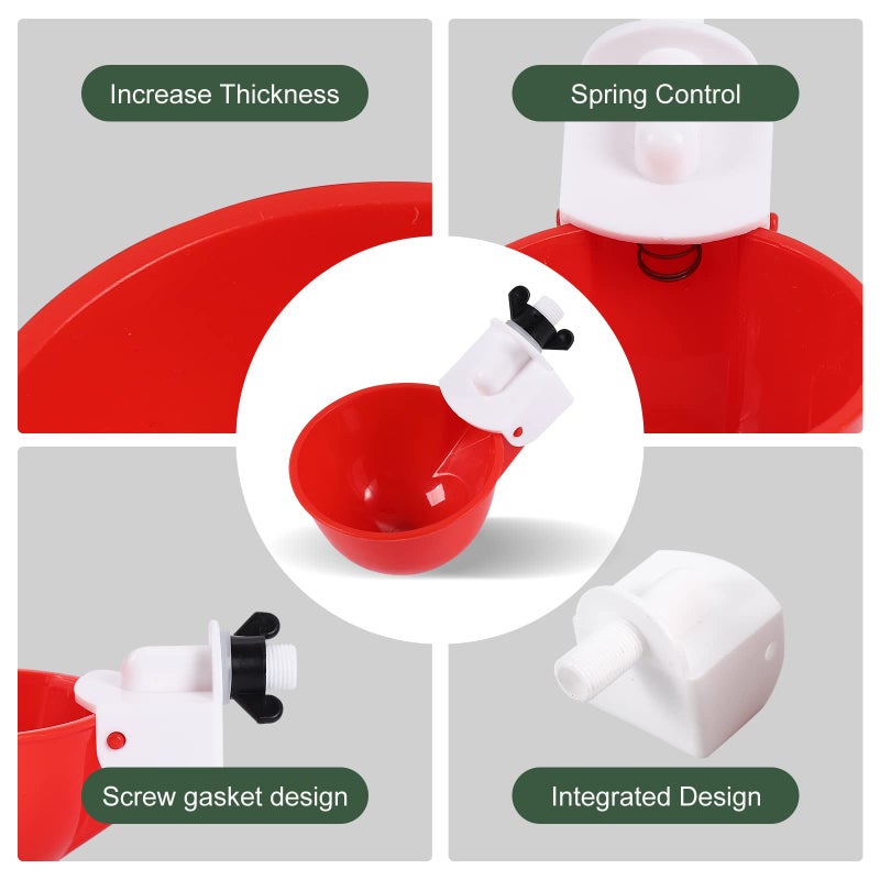 Psarnuk Chicken Waterer Cups (8 Pack/Red) - DIY Automatic Large Chicken Water Feeder for Ducks,Chicks, Turkeys, Quail, Bunny, Bird and Other Various Poultry Dispenser with Matching Drill - Image 5