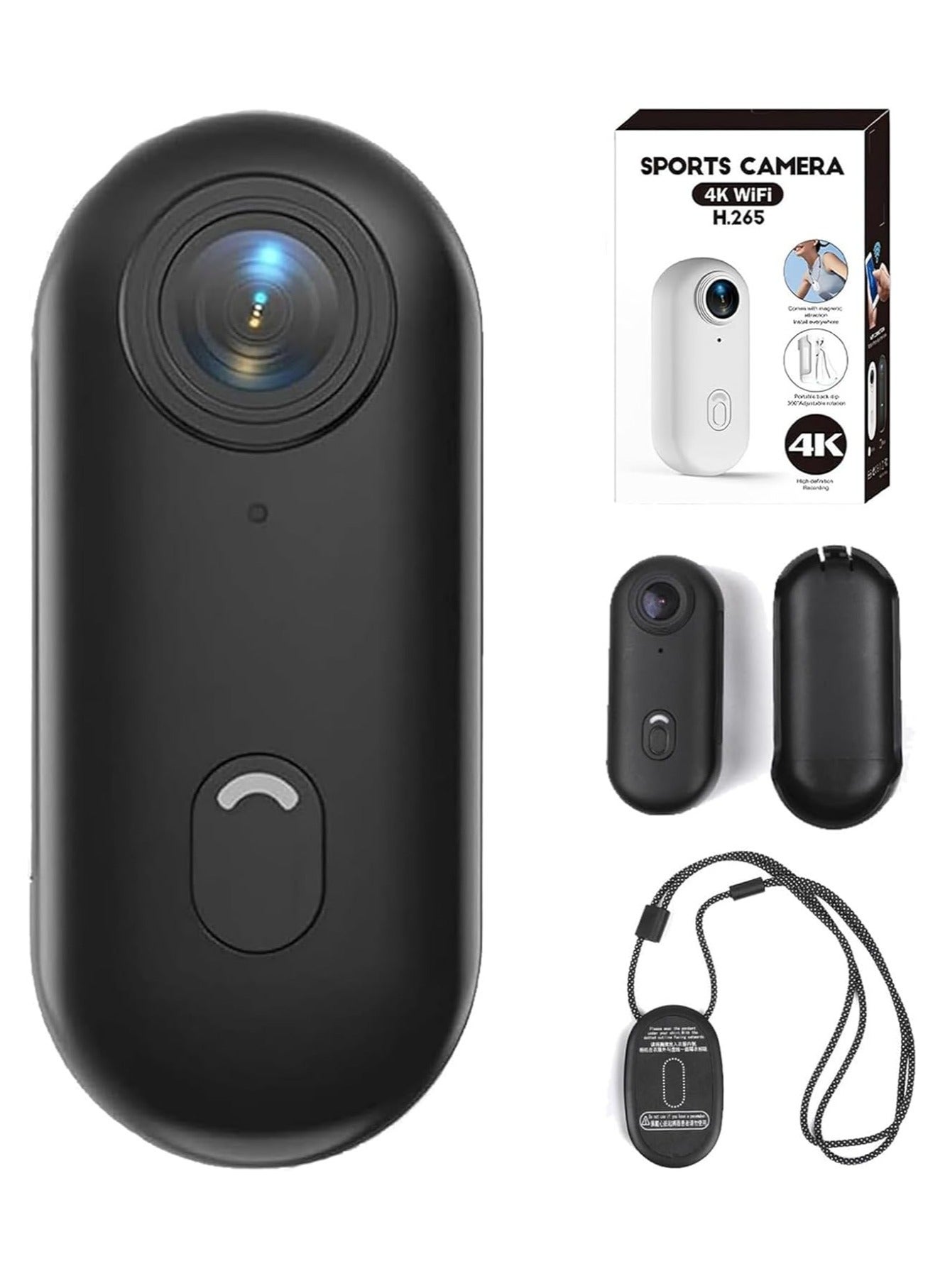 4K Ultra HD Wearable Mini Sports Camera – Thumb-Sized Magnetic Action Cam with 30m Waterproof, 360° Clip, 150-Min Battery, Wi-Fi, H.265, Hands-Free POV Recording for Cycling, Diving, Vlogging