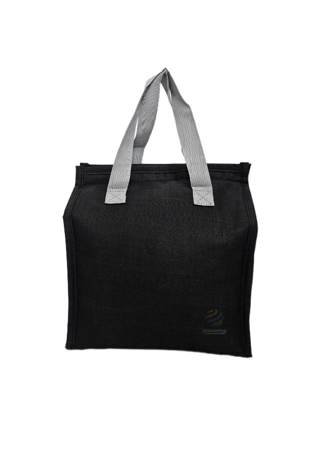 حقيبة غداء معزولة - حقيبة تبريد قابلة لإعادة الاستخدام مع بطانة داخلية مانعة للتسرب، سعة كبيرة، تخزين حراري للطعام للمكتب والمدرسة والنزهات والسفر (أسود) - Image 5