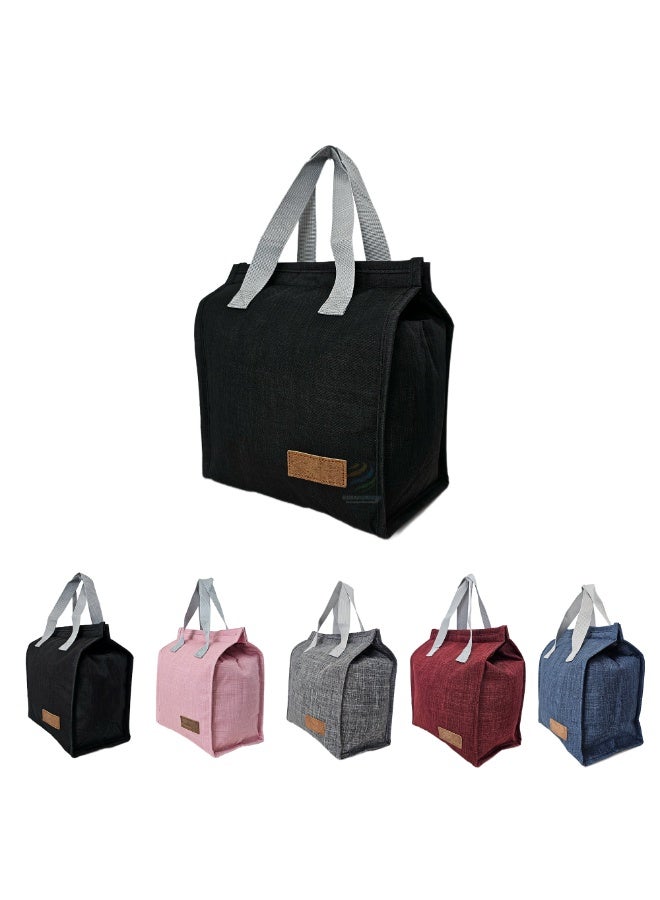 حقيبة غداء معزولة - حقيبة تبريد قابلة لإعادة الاستخدام مع بطانة داخلية مانعة للتسرب، سعة كبيرة، تخزين حراري للطعام للمكتب والمدرسة والنزهات والسفر (أسود) - Image 1