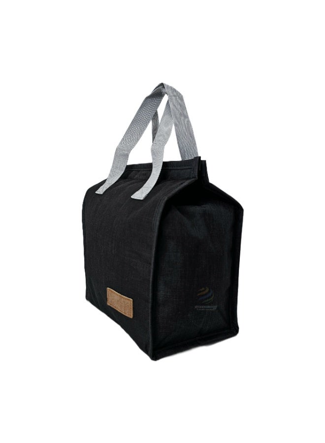 حقيبة غداء معزولة - حقيبة تبريد قابلة لإعادة الاستخدام مع بطانة داخلية مانعة للتسرب، سعة كبيرة، تخزين حراري للطعام للمكتب والمدرسة والنزهات والسفر (أسود) - Image 3