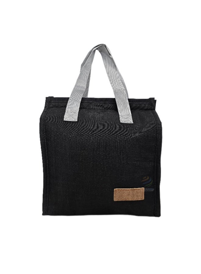 حقيبة غداء معزولة - حقيبة تبريد قابلة لإعادة الاستخدام مع بطانة داخلية مانعة للتسرب، سعة كبيرة، تخزين حراري للطعام للمكتب والمدرسة والنزهات والسفر (أسود) - Image 2