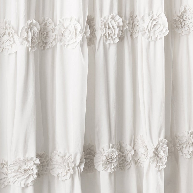 Lush Decor Darla Ruched Floral Bathroom Shower Curtain, 72â€ x 72â€, White - Image 3