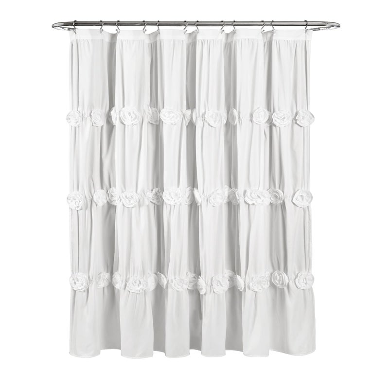 Lush Decor Darla Ruched Floral Bathroom Shower Curtain, 72â€ x 72â€, White - Image 4