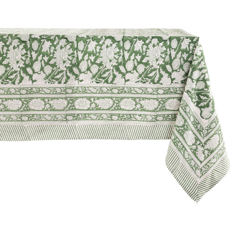 ATOSII Meraki Green 100% Cotton Rectangle Tablecloth, Hand Block Print Washable Table Cover, Dining, Christmas Parties, Outdoors, Weddings, Thanksgiving, Halloween, Fall Decor 60 X 90 Inches, 6 Seater - Image 1
