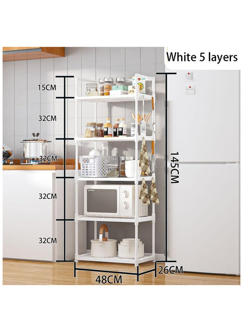 انسجام منظم رفوف تخزين من 5 طبقات للمطبخ والحمام وأرفف المرآب والمنزل والمخزن والخزانة والمكتب ووحدات حامل رفوف متعددة مع خطافات ومقبض ووحدة رفوف للمطبخ ومنظم أرفف تخزين للبرطمانات والزجاجات - Image 2
